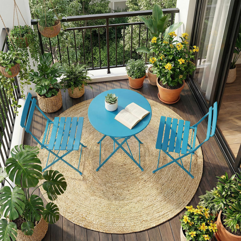 Metal Outdoor Bistro Table , 20.8cm cm W 19.3cm cm D, Blue