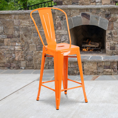 Iddings 24" High Metal Indoor-Outdoor Counter Height Stool with Back