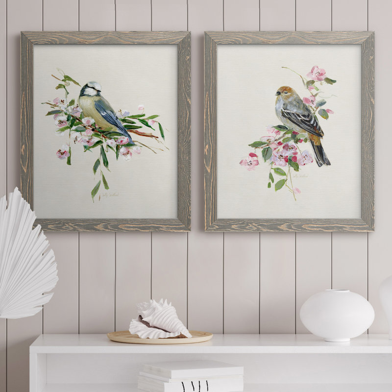 «Spring Song Blue Bird», ensemble de 2 peintures sur toile encadrées, Gris, H 31,5 po x l 43,5 po x P 1 po