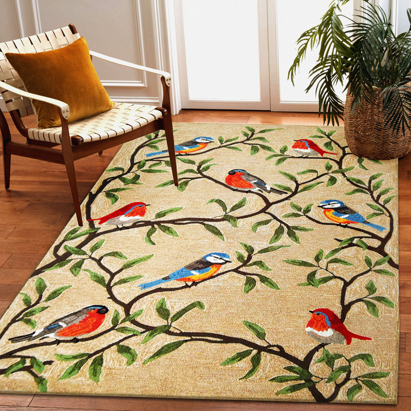 Tapis touffeté à la main en polyester beige / brun / vert, Rectangle 8 pi 3 po x 11 pi 6 po
