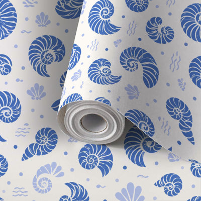 Peel and Stick Wallpaper Contact Paper Sea shells fossils seamless Summer beach hand drawn doodle Self Adhesive and Removable 17.7in x 118in(45x300cm)