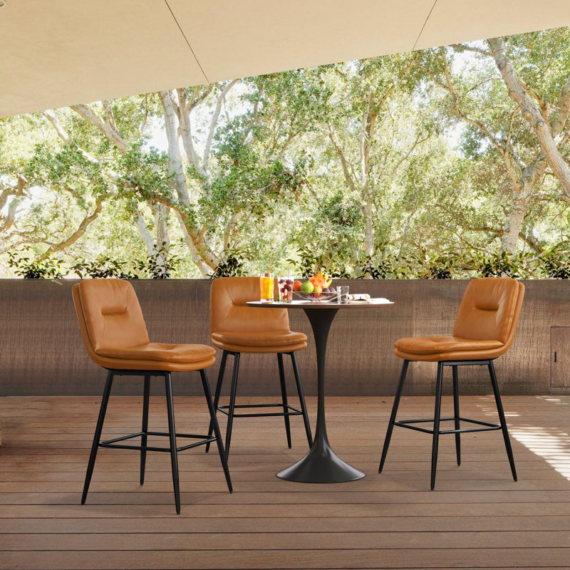 Pelayo Upholstered Leather Bar & Counter Stool, Whiskey Brown, Counter Stool (24" Seat Height)