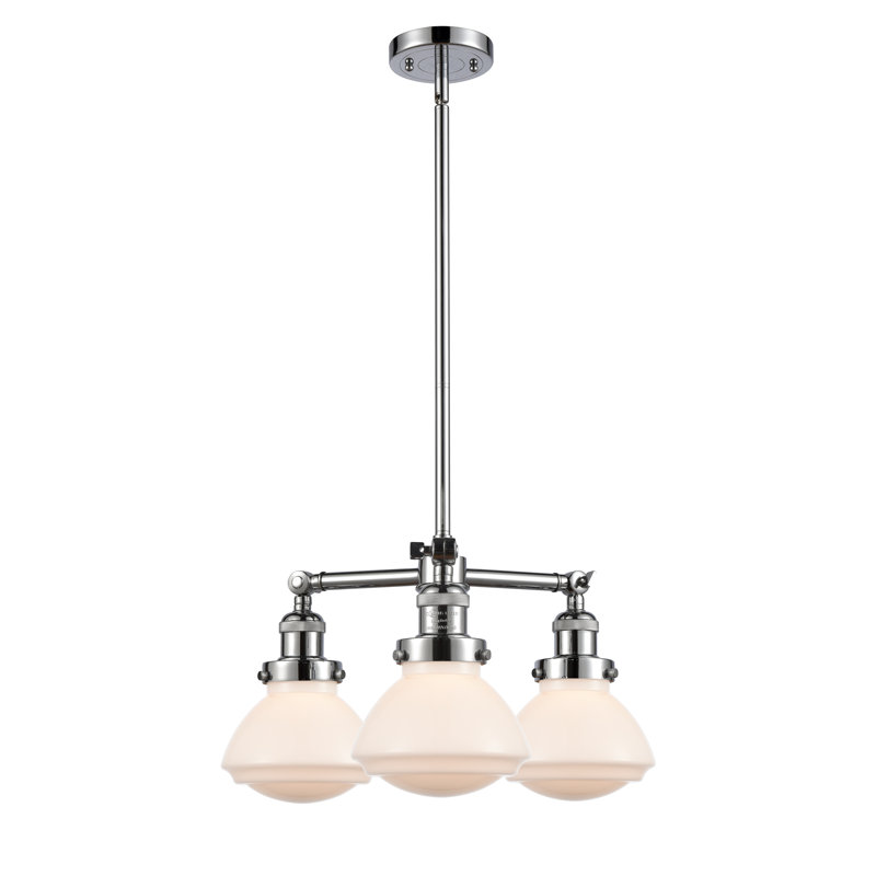 Lustre spectaculaire et unique à 3 lumières Chesterville, Chrome poli, Blanc mat, Ampoule DEL