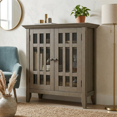 Bedford 32"W Solid Wood Transitional Low Media Cabinet with Glass Doors and Adjustable Shelves