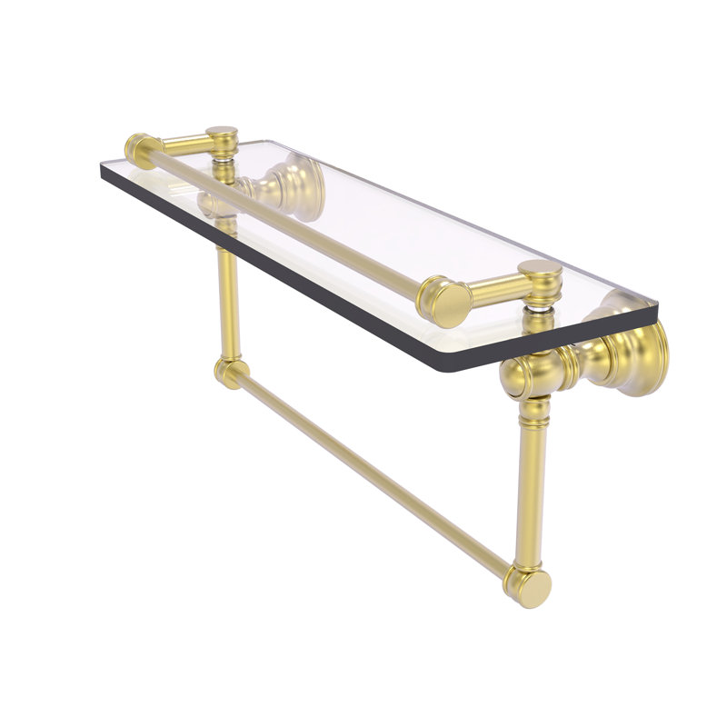 Freyja Glass with Towel Bar, 5.54" H x 16" W x 7.4" D, Satin Brass