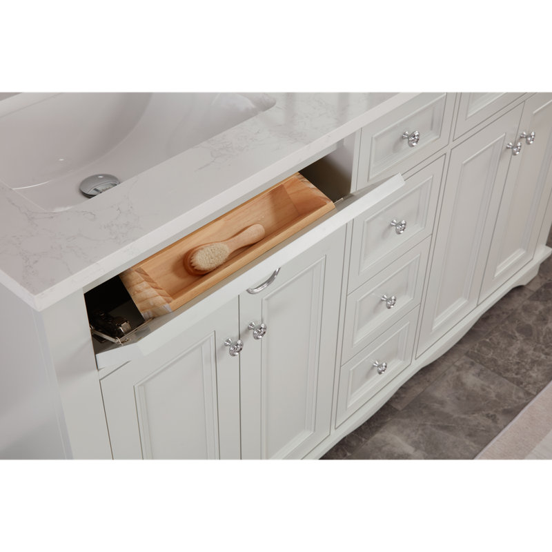 60" Solid Wood Sink Vanity  With 1' Artificial Stone Top, Silver Strand