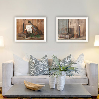 Décoration murale encadrée blanche «O Sainte Nuit» - Ajoutez une touche de luxe à votre maison 2 chandelles pour la chambre à coucher et le salon