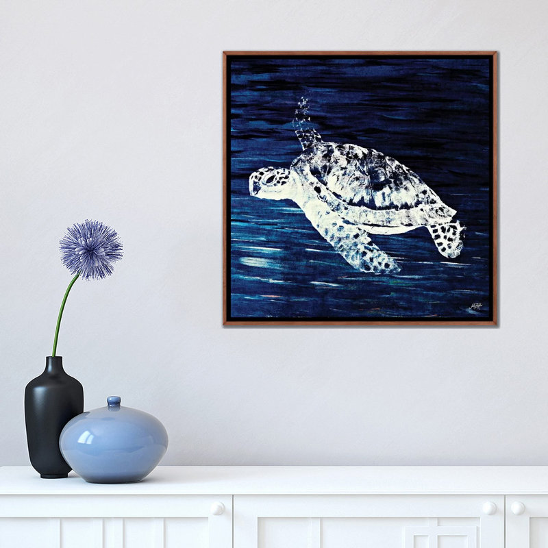 «Swimonge I» par Julie Derice - reproduction d'art, Aucun mat, H 18 po x l 18 po x 1,5 po, Toile classique avec cadre brun