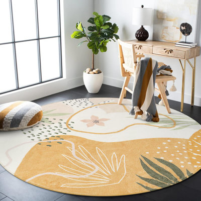 Boho Round Rugs - Tapis rond lavable rond de 6 pi pour tapis de salle à manger rond ultra-mince antidérapant pour salon, tapis à imprimé botanique pour canapé de chambre