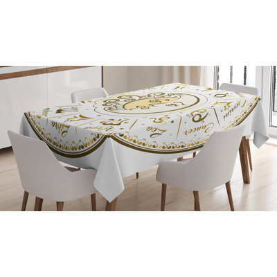 Ambesonne Zodiac Tablecloth, Circular Zodiac Chart Apparent Position Of Sun And Moon In Centre Pattern Print, Rectangular Table Cover For Dining Room Kitchen Decor, 52" X 70", Yellow Beige