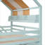 Structure de lit superposé en bois massif vert de style vert, style maisonnette pour chambre d'enfant avec glissoire et bibliothèque intégrée-129428090