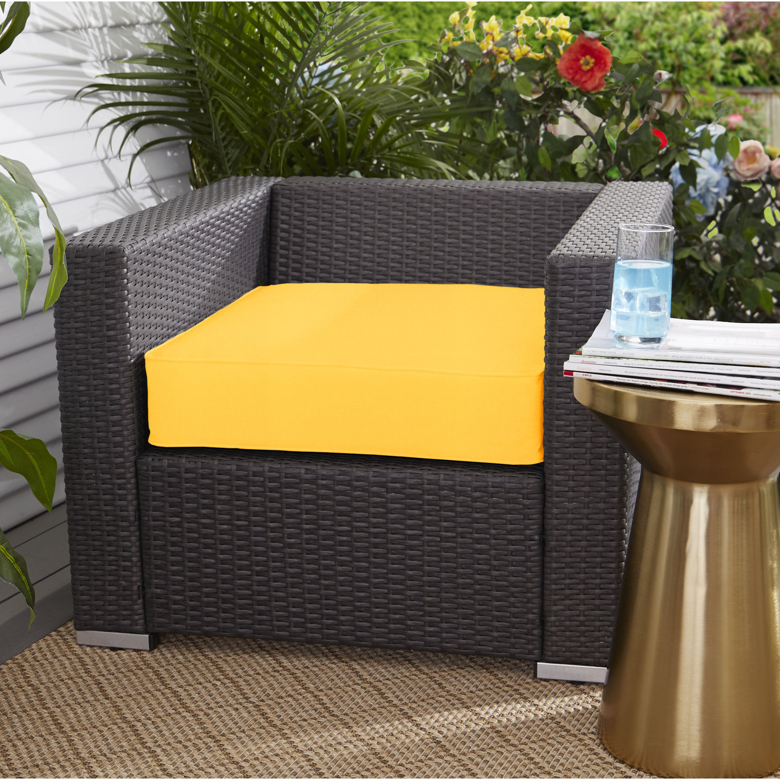 Outdoor Sunbrella Dining Chair Cushion, 5" H x 27" W x 23" D, Sunbrella - Canvas Sunflower