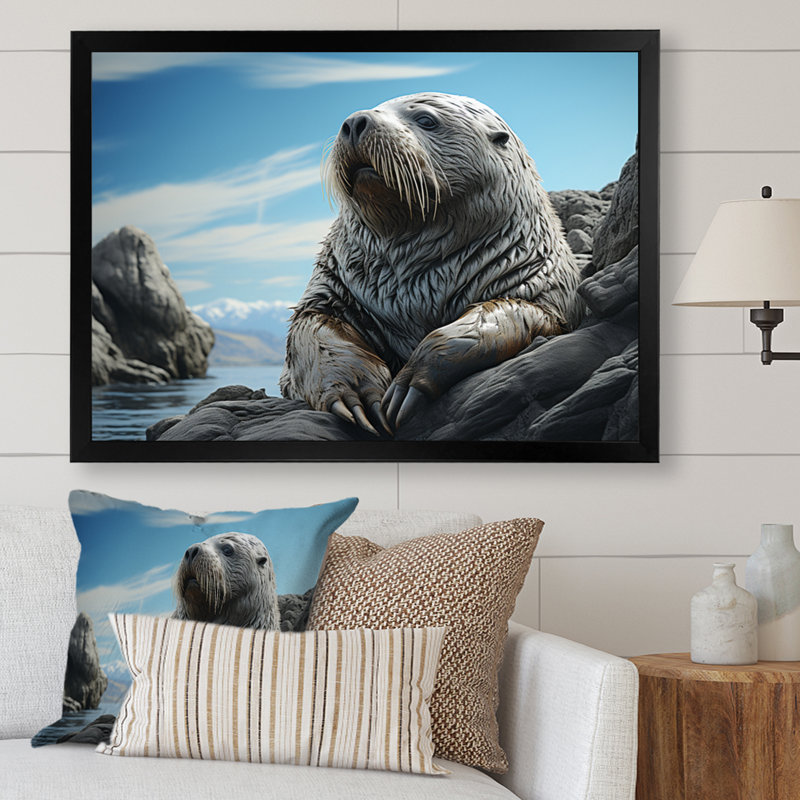 Morse côtier majestueux sur toile, H 12 po x l 20 po x P 1 po, Cadre simple noir