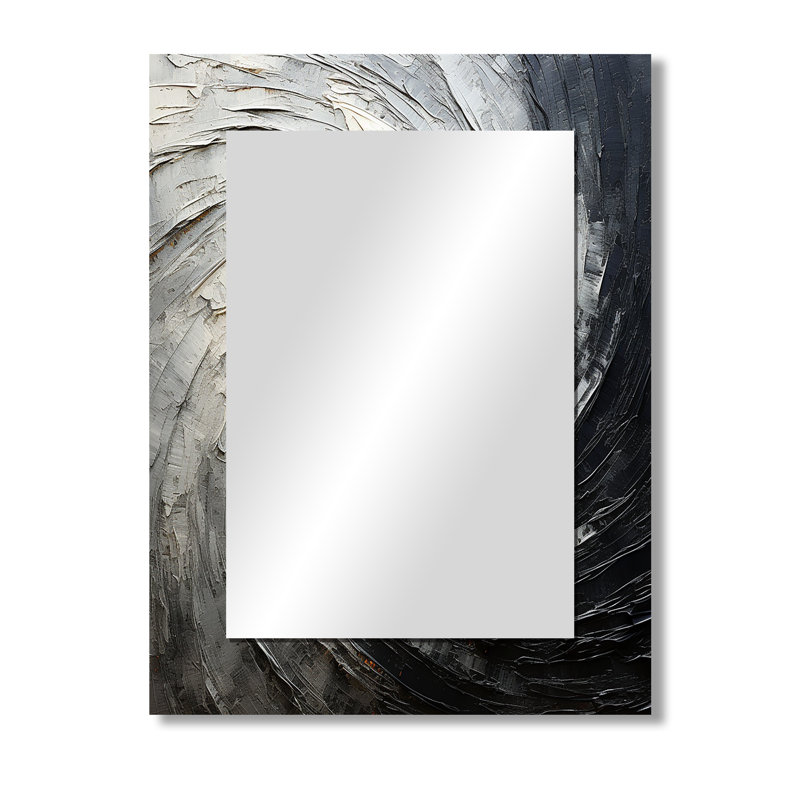 Mouvement méditatif gris / noir - spirale abstraite, miroir mural décoratif, art moderne en métal, 40 po x 30 po