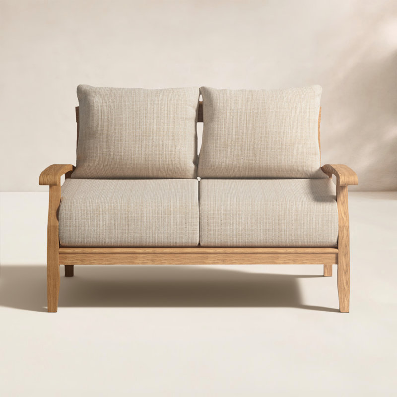 Summerton 54.25'' Wide Rectangle Teak Loveseat with Cushions, Beige, Natural