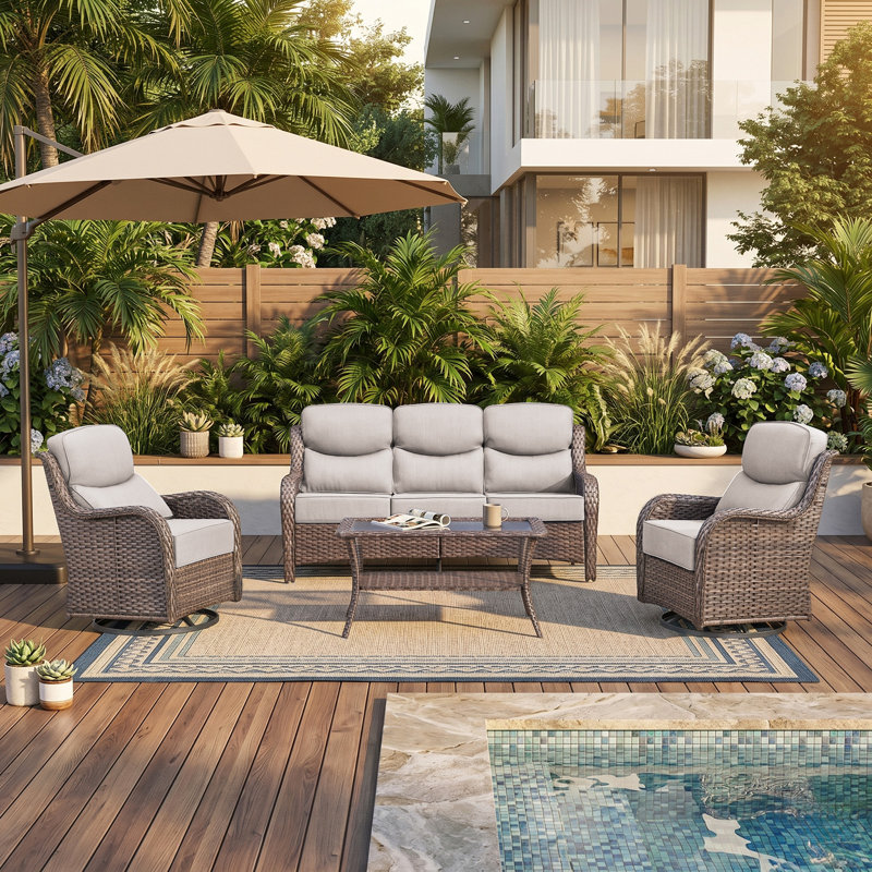 Ensemble de conversation de patio en osier pour 5 personnes avec chaises pivotantes et coussins de 6 po d'épaisseur Wickes Haven