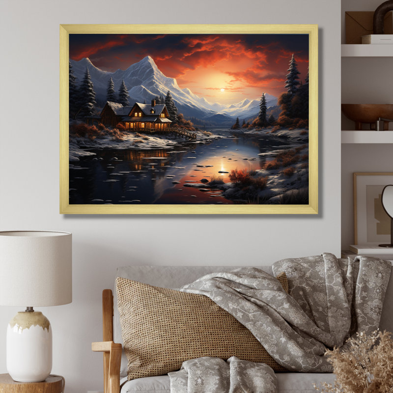 Winter Glow I - Winter Landscape, reproduction sur toile encadrée, H 16 po x l 32 po x P 1 po, Cadre doré à une seule photo