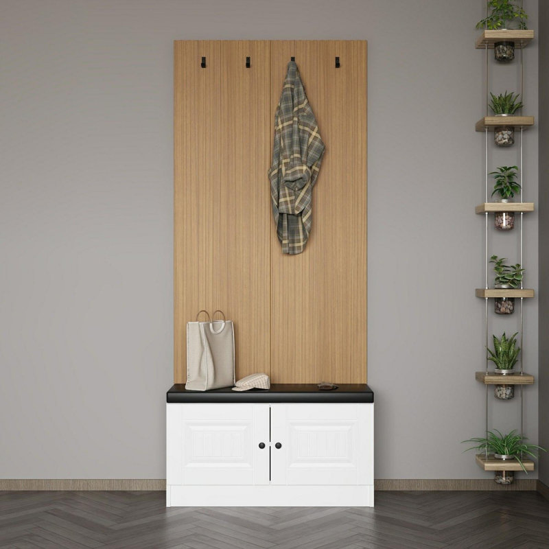 Modern Hall Stand, White, 35.4 x 82.7 x 13.8 inches | 100% Melamine Coated Particle Board, Thickness: 0.7 inches | Scandinavian Design, Space-Saving, Stylish Storage Solution for Entryways & Hallways