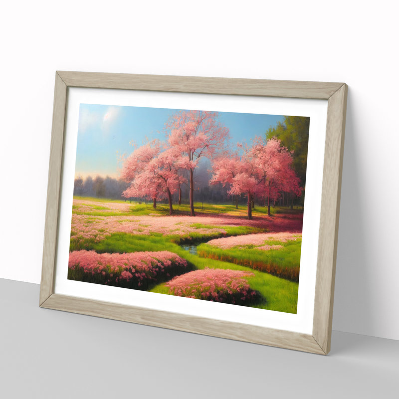 Spring Meadow Landscape - Framed Print, 25cm H x 34cm W x 2cm D, Oak