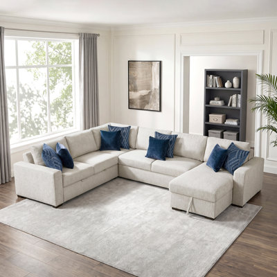 Mischa Modern & Contemporary Microfiber Sectional Sofa with Reversible Chaise, Pull-out Bed and Hidden Storage