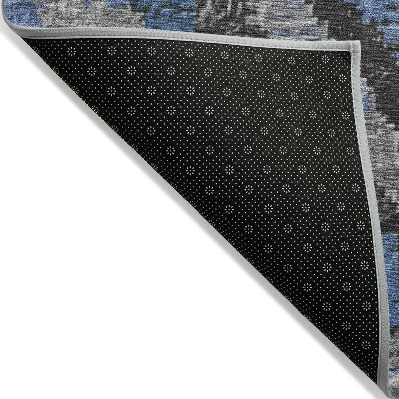 Tapis bleu intérieur / extérieur lavable à la machine Xhevrie, Rectangle 10 pi x 14 pi