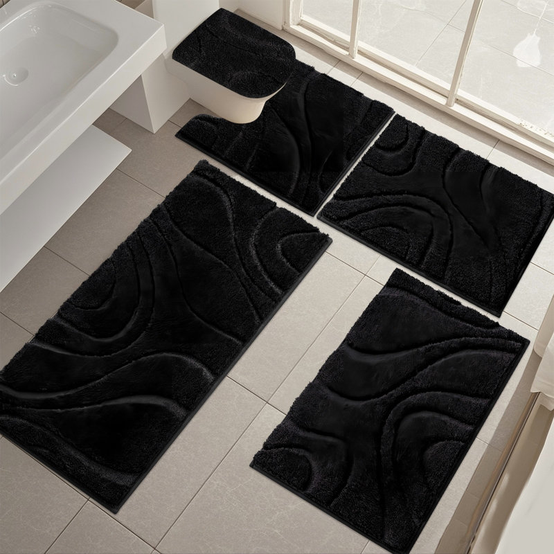 Ensemble de tapis de bain en microfibre 5 pièces avec envers antidérapant, Noir