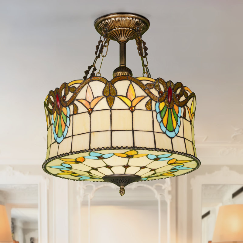 Plafonnier semi-encastré 5 lumières Tiffany avec ampoules incluses