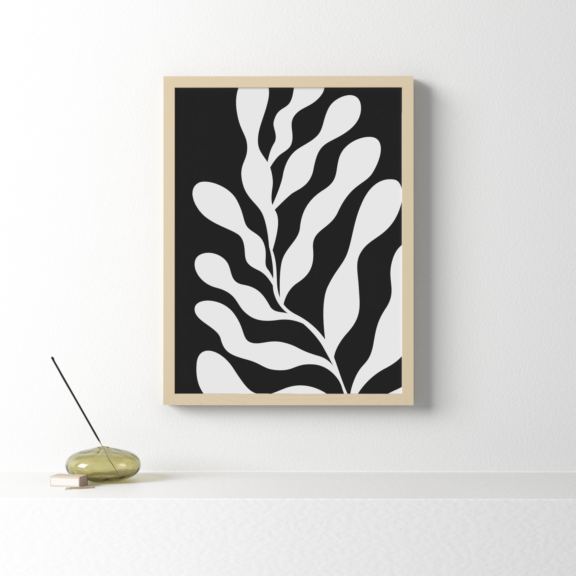 Retro Matisse Inspired Abstract Botanical 3 Black, 25" H x 19" W x 1" D, Black