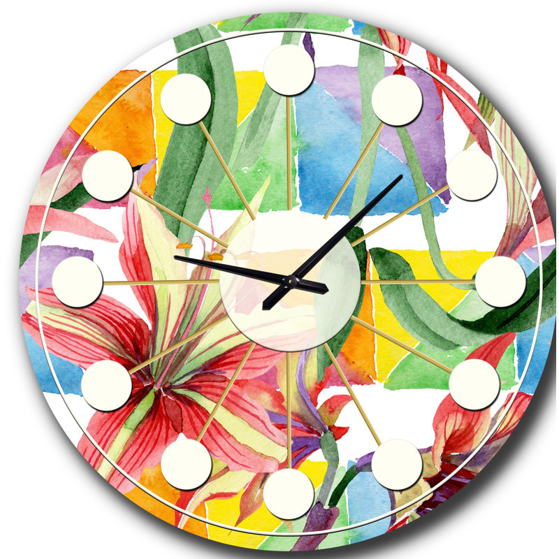 Retro Floral Botanical I - horloge murale moderne Mid-Century, Moyenne