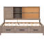 Lit de jour simple en bois antique avec rangement, tablette de liège, ports et 3 tiroirs - Fabrication solide pour la chambre à coucher colorée et décorative-470116094