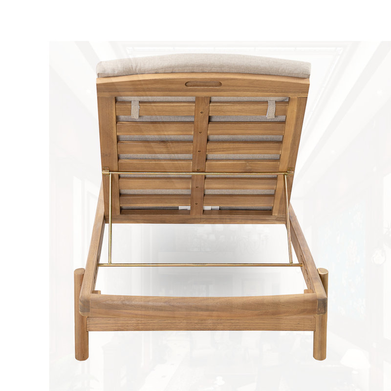 Acacia Wood Chaise Lounge With Cushion, Set Of 2