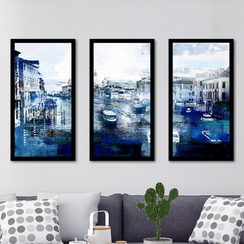 «Venice, Italy I», reproduction d'art graphique multi-pièces encadrée, H 33,5 po x l 52,5 po x P 1 po