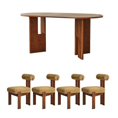 Sintered stone teak wood dining table set