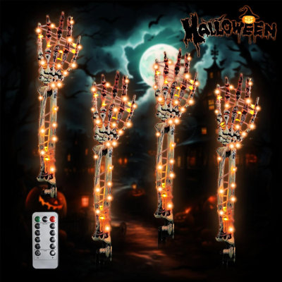 Ensemble de 4 piquets de squelette décoratifs d'Halloween pour l'intérieur et l'extérieur, étanches
