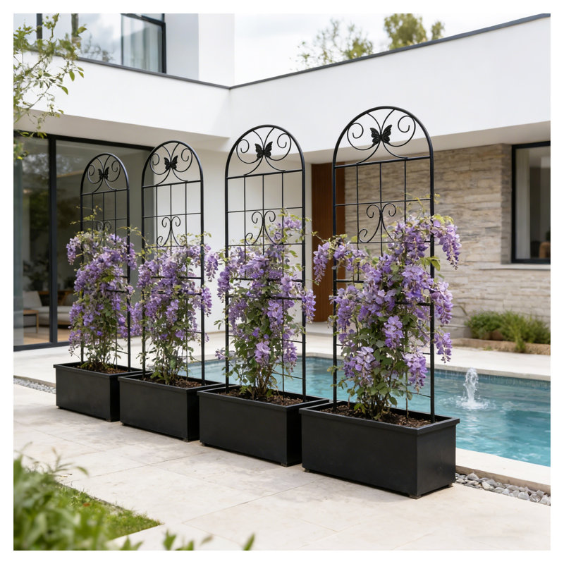 Ensemble de 4 treillis de jardin en métal, 180 cm (H) x 50 cm (L), support pour plantes grimpantes en fer antirouille, noir