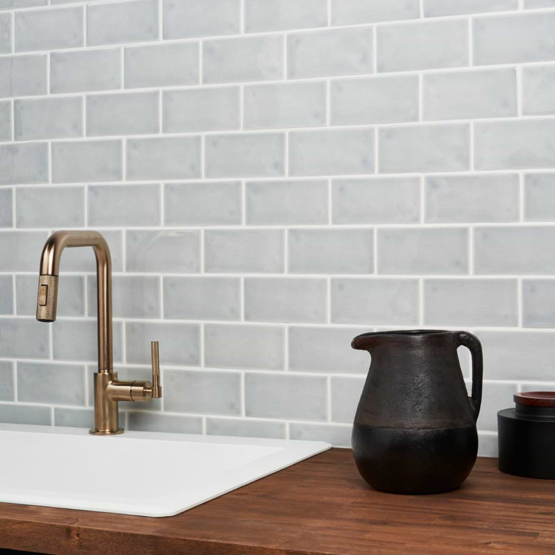 Nabi Subway 3x6 Crackled Glossy Glass Tile, Arctic Blue