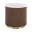 Table de bout ronde brune contemporaine 1 pièce avec plateau en marbre blanc et base dorée
