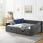 Lit de jour double avec fonction de rangement, lit rembourré, dossier à boutons et garniture cloutée, rembourrage en mousse des tiroirs de 80,5 po x 55,5 po x 27,5 po, accoudoirs, revêtement en lin gris foncé-47842514