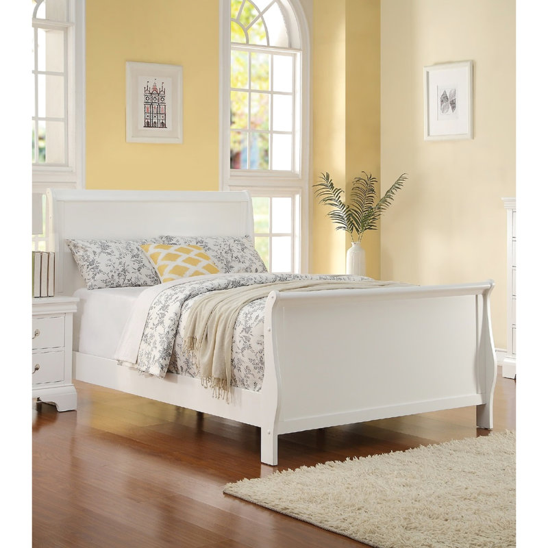 Lit double en contreplaqué blanc avec design et pieds de chambre à coucher de couleur, Lit double