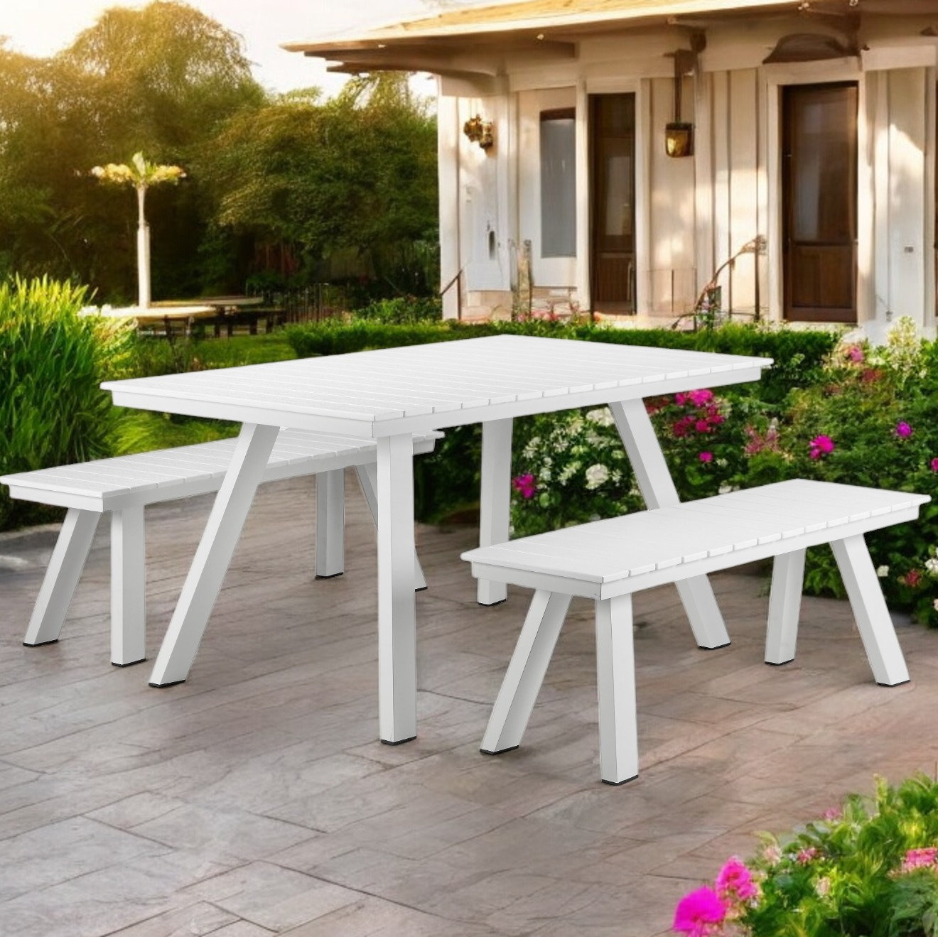 59" Patio Dining Set, White