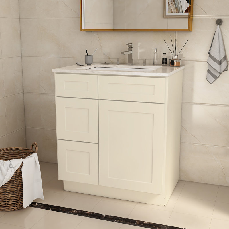 21 po Armoire de meuble-lavabo en contreplaqué blanc antique et surface organisée facile à nettoyer, Blanc antique