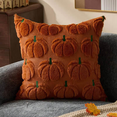 Fall Pillow Covers 18x18 2Pcs Rust Green Pumpkin Fall Decorations Fall decor Set of 2 Throw Pillow Cases Soft Plush Faux Fur Wool Couch Cushion for Chair Sofa Bedroom Living Room Home Decor
