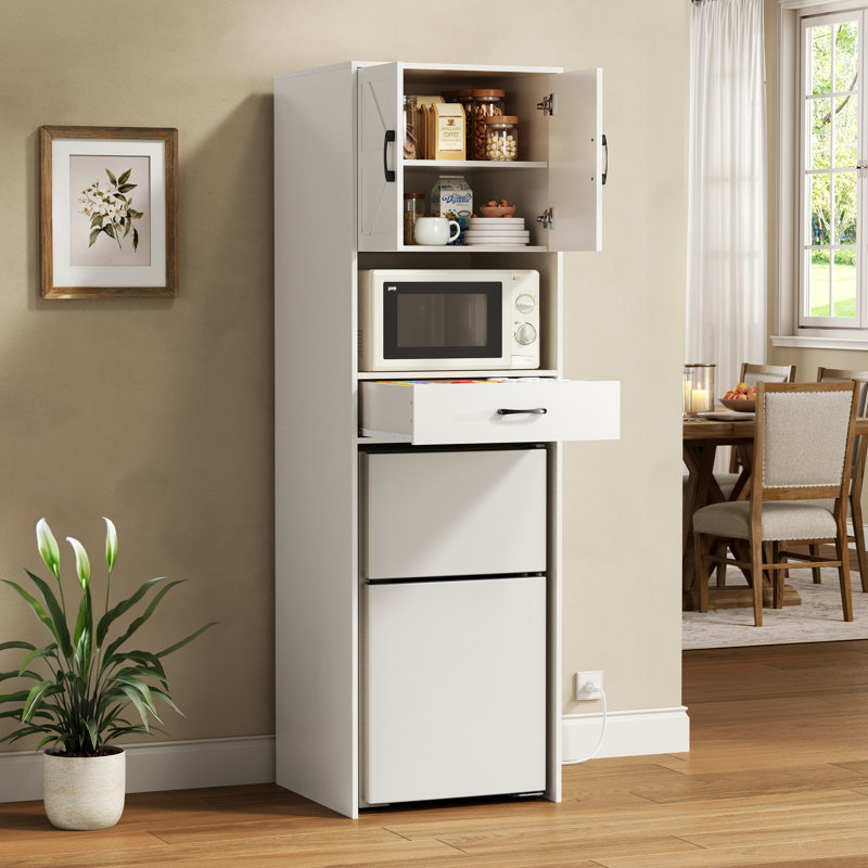 Mini Fridge Stand With Storage And Power Outlet, Coffee Bar Cabinet With Microwave Shelf, – Fits Most Mini Fridges And Wine Coolers, For Dorm, Kitchen, Or Office White 417A8621549C470BA8DAB8D3A506878E