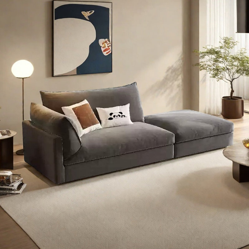 Canapé-lit en coton et lin avec repose-pieds, Orienté à gauche (vu de face), Gris foncé