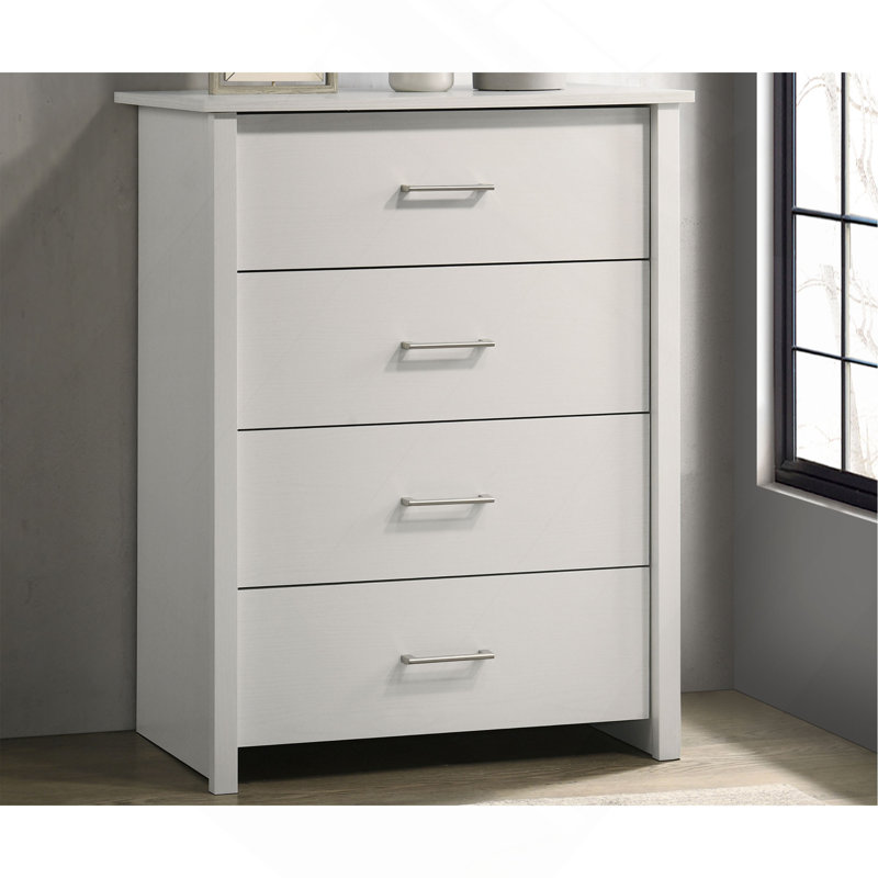 Commode 4 tiroirs avec poignées, Blanc