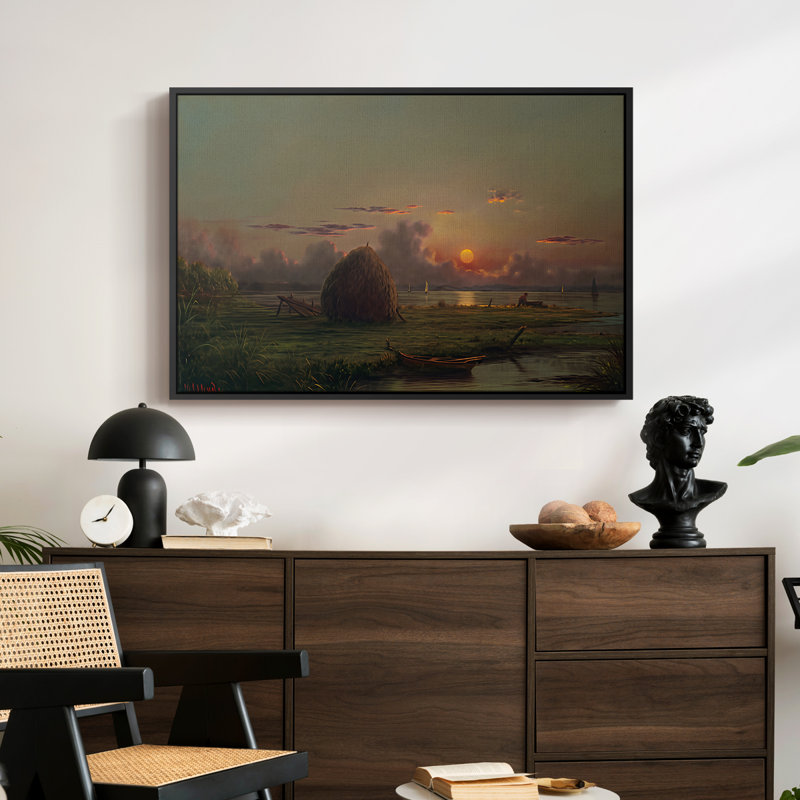 Meule de foin au coucher du soleil, 1880 - Martin Johnson Heade - Encadré sous verre acrylique, grand tableau pour salon