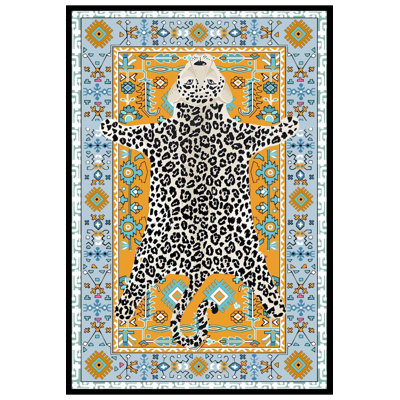 Yellow Vintage Look Leopard Pattern Machine Washable Rug