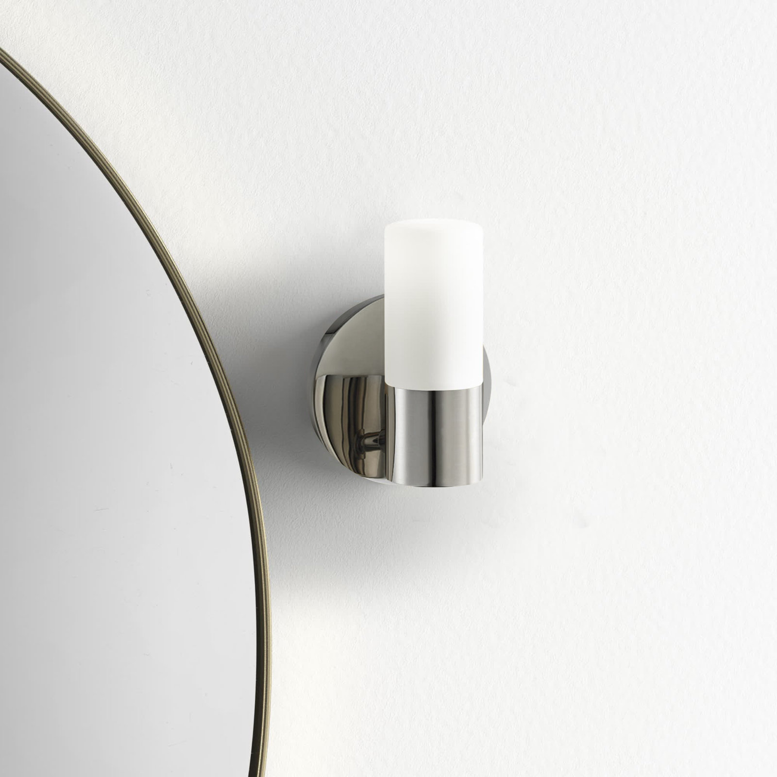 Otto Single Light Glass Dimmable Armed Sconce, Polished Nickel