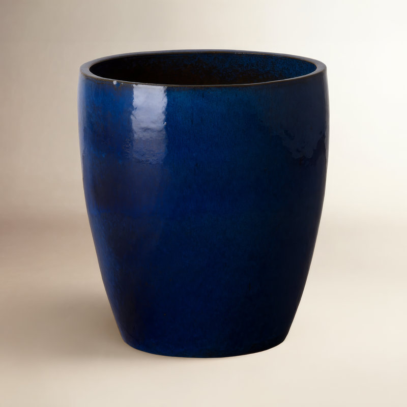 Pot à fleurs en céramique Polygala, Bleu, H 14 po x l 11,5 po x p 11,5 po
