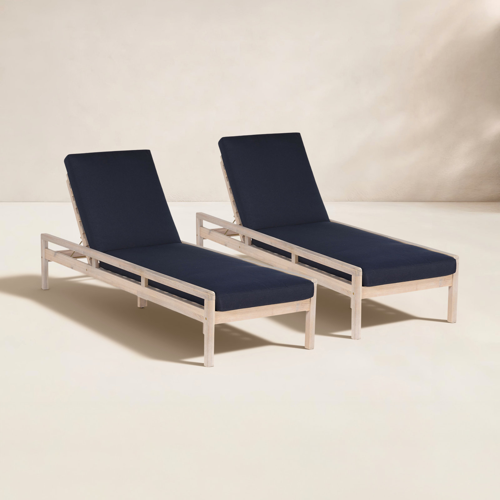 Amina 27" Acacia Patio Chaise Lounge Set, Navy